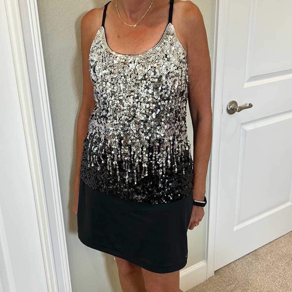 Maner racerback silver and black sequined tank top (read description)